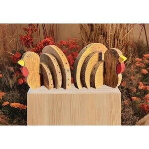 Vintage MCM Wooden Bookends Turkey Hand Painted Thanksgiving Decor Fall 5”x7”